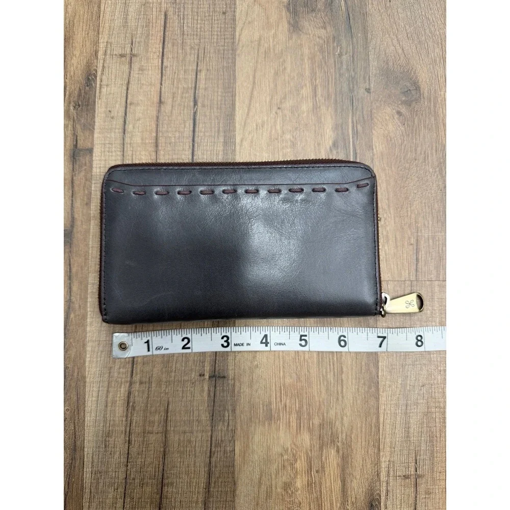 HOBO International Leather Zip Around Wallet Gray Whipstitch Organizer